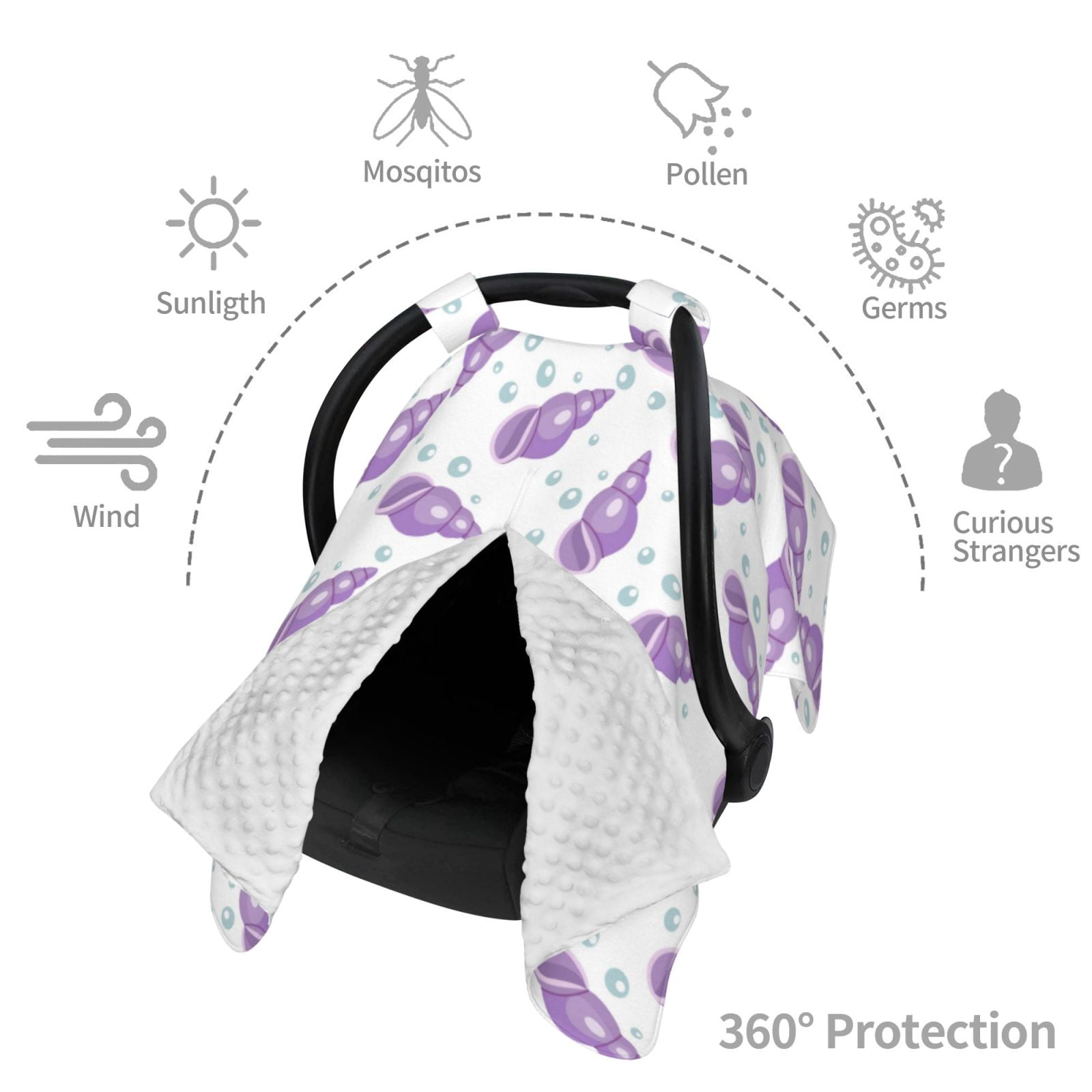 Car Seat Cover Baby - Conch Purple Breathable Infant Car Seat Cover for Baby Carseat, Lightweight Comfort Baby Essentials Must Haves Newborn Stuff for Girl Boy