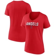 Women's Fanatics Red Los Angeles Angels Primary Play V-Neck T-Shirt