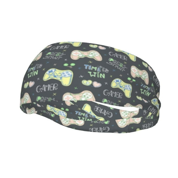 Lsque Gamers Pattern Sweatbands Sports Headband for Men & Women - Moisture Wicking Athletic Cotton Terry Cloth Sweatband for Tennis, Basketball, Running