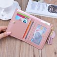 thumbnail image 3 of YUANOU Women Short Wallet Patchwork Small Zipper Purse Checked Embossed Tassel Wallets Cute Simple Card Holder Pink Mini Money Bag(Grey), 3 of 7