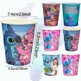 thumbnail image 5 of Vasos de papel desechables de Stitch Disney de color rosa de 9 oz, nuevos vasos para beber de 250 ml, suministros para fiestas, recuerdos de fiesta de cumpleaños, decoración, 5 of 5