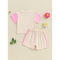 thumbnail image 4 of Bagilaanoe 2pcs Toddler Baby Girl Shorts Set Short Sleeve Letter Embroidery T Shirt Tops + Shorts 6M 12M 18M 24M 3T 4T 5T Kids Casual Summer Clothes, 4 of 8