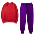 thumbnail image 1 of Women's Solid Round Neck Pullover Casual Sports Pants Sports Set, 1 of 5