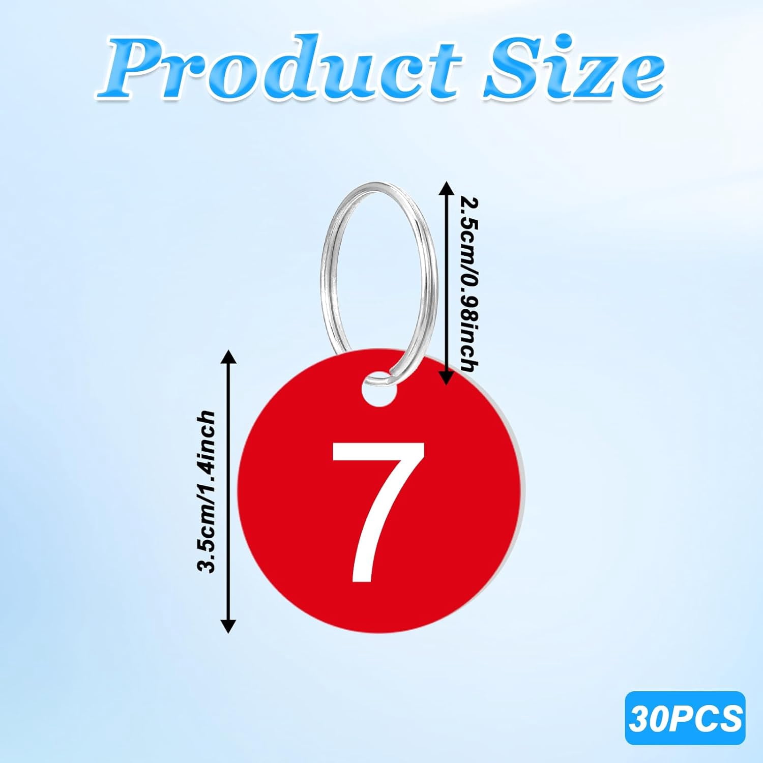1-30 Plastic Number Tags, 30 Pcs Red Round Number Tags with Metal Rings 35mm Numbered Keychains Item Identifiers for Home Office and Garage Dormitory Keys House Lockers (Red)