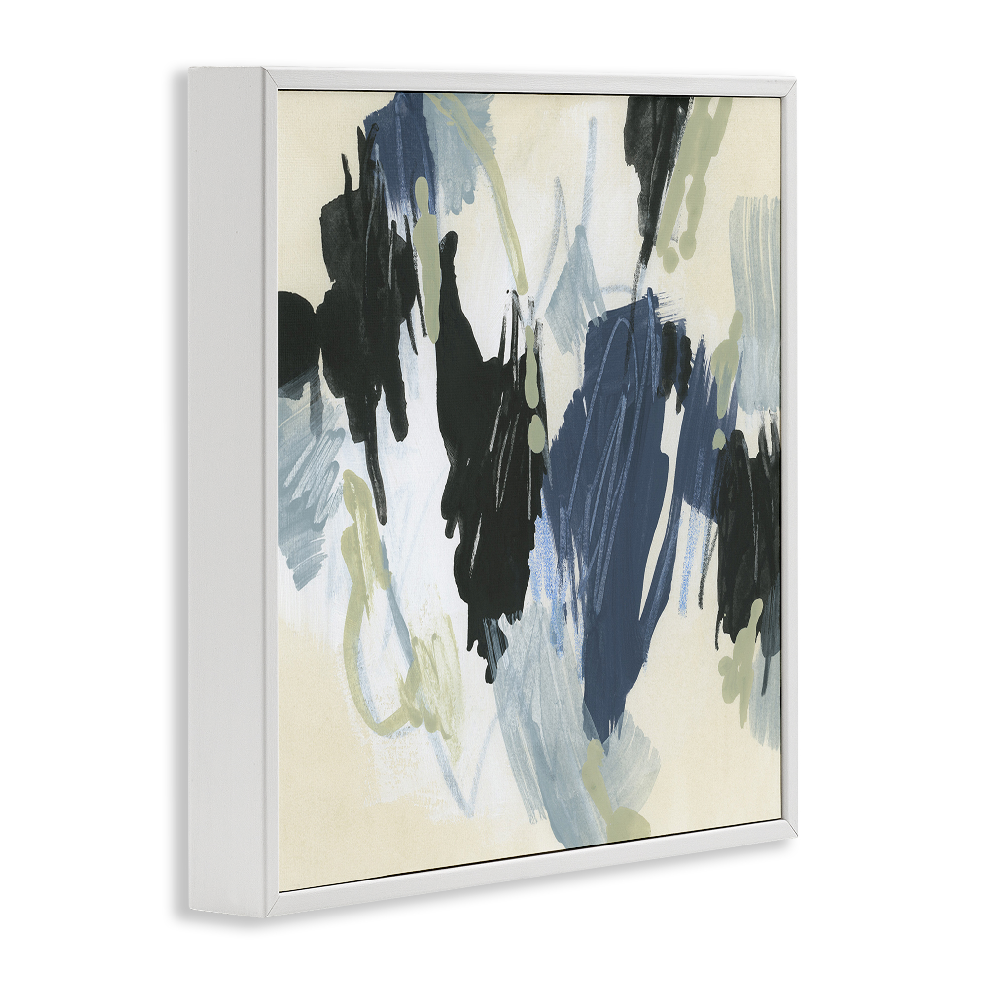 Stupell Industries Blue & Neutral Abstraction Abstract Painting White Framed Art Print Wall Art, 12 x 12