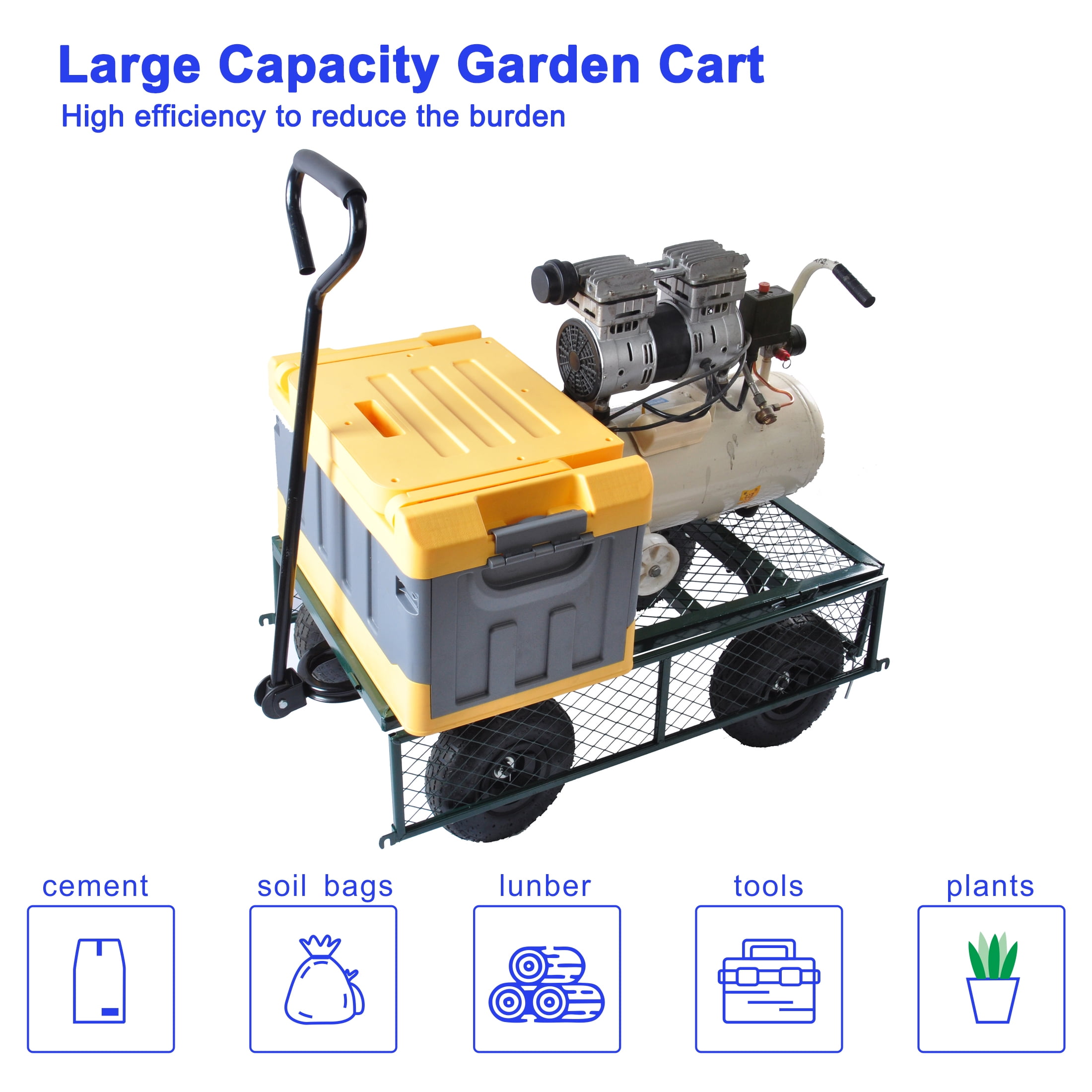 Garden Wagon Cart, 550lbs Heavy-Duty Utility Cart with 10" Pneumatic Tires, Removable Sides & 180° Steering Handle, Foldable Firewood Cart for Yard, Green
