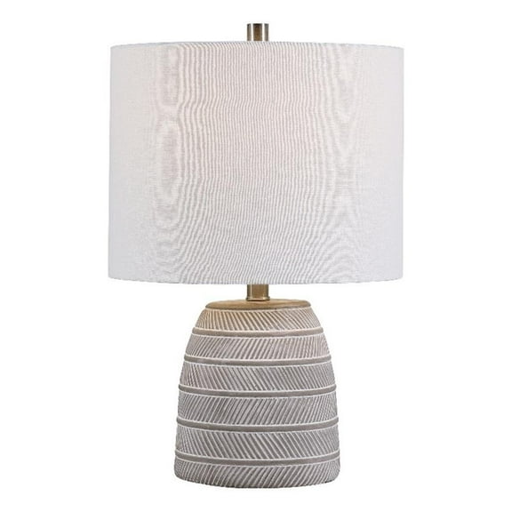 Maklaine 1-Light Coastal Concrete Stone & Steel Table Lamp in Gray/White