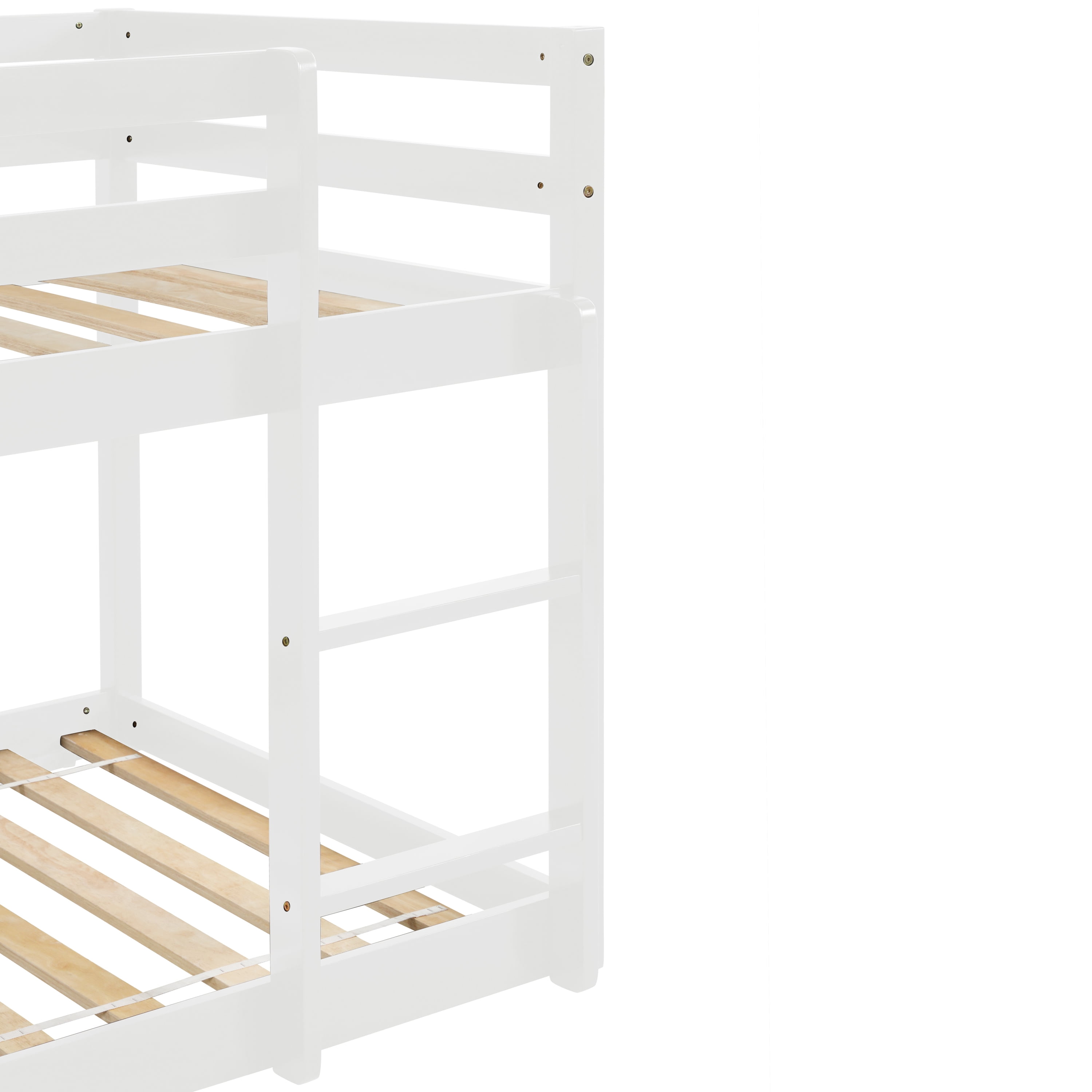 Miniyam Twin over Twin Low Bunk Bed for Kids Boys Girls, White
