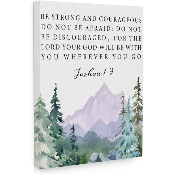 Bible Verses Wall Art, Be Strong And Courageous Do Not Be Afraid Wall Decor, Watercolor Forest Prayer Wall Decor, Inspirational Framed Canvas Wall Art For Home, Christian Gifts for Woman Man - A14