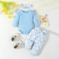 thumbnail image 2 of Edvintorg Toddler Fall Clothes for Girls Cute Fly Sleeve Top Shirt and Daisy Print Bow Pants Headband Three Piece Set 0-18Months Cotton Newborn Girl Clothes, 2 of 7