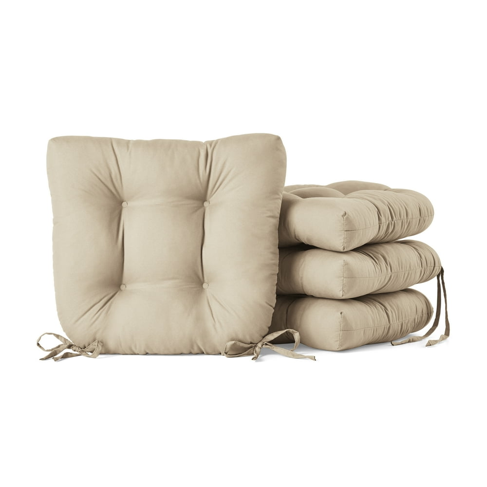 Mainstays Faux Suede 14.5" Chair Cushion with Ties, 4 Pack, Brownstone