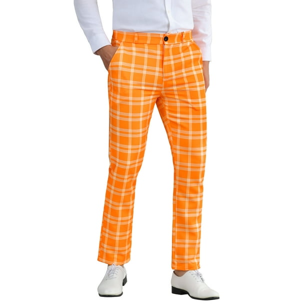 Pantalón de traje formal de ajuste regular para hombre INSPIRE CHIC con cuadros 28 Naranja