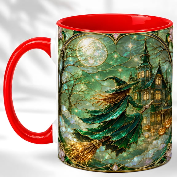 Moon Witch Coffee Mug, Haunted House Mug, Ceramic 11 oz