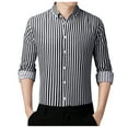 thumbnail image 1 of PMUYBHF T-Shirts pour Hommes Manches Longues Mode Décontractée Simplicité Coréenne Slim Rayé Col à Revers Chemise Manches Longues, 1 of 5