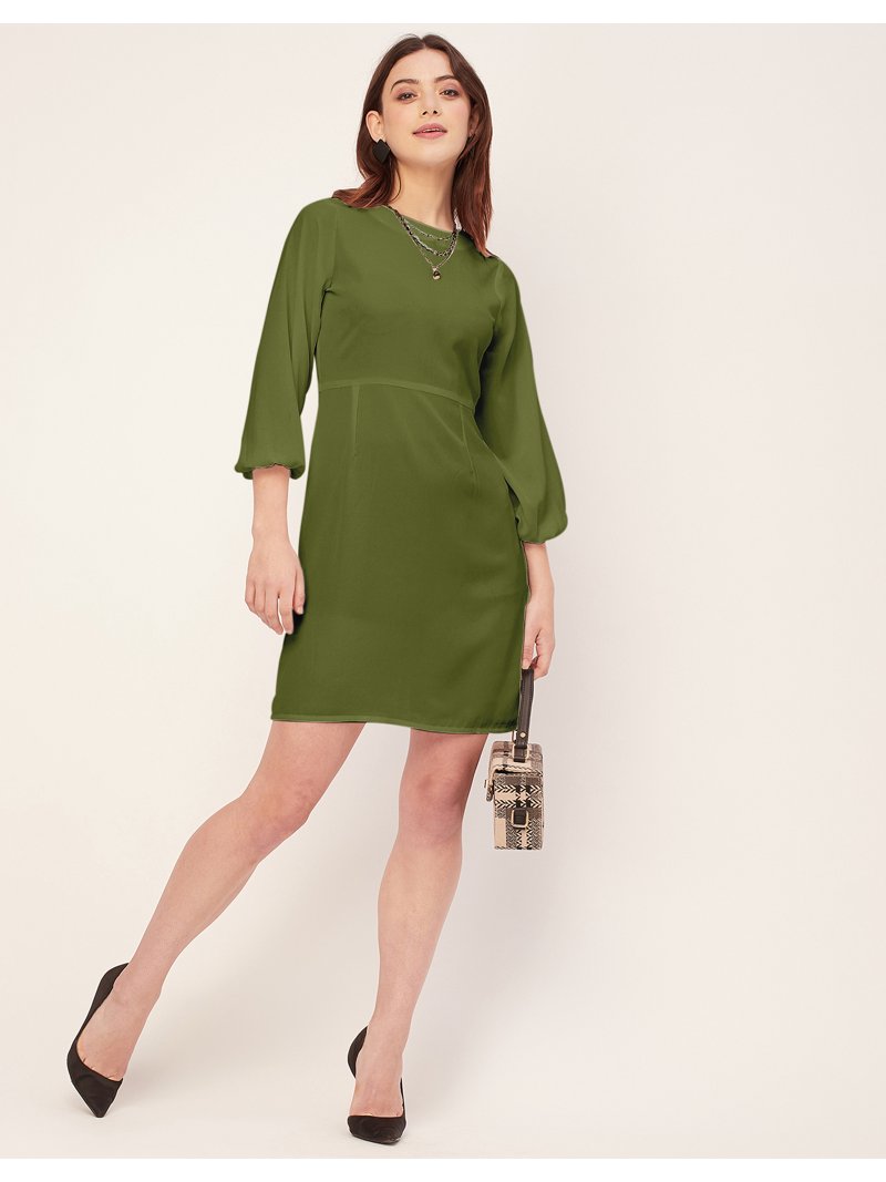 georgette bodycon dress Boat Neck Bodycon Solid Georgette Dress 3XL