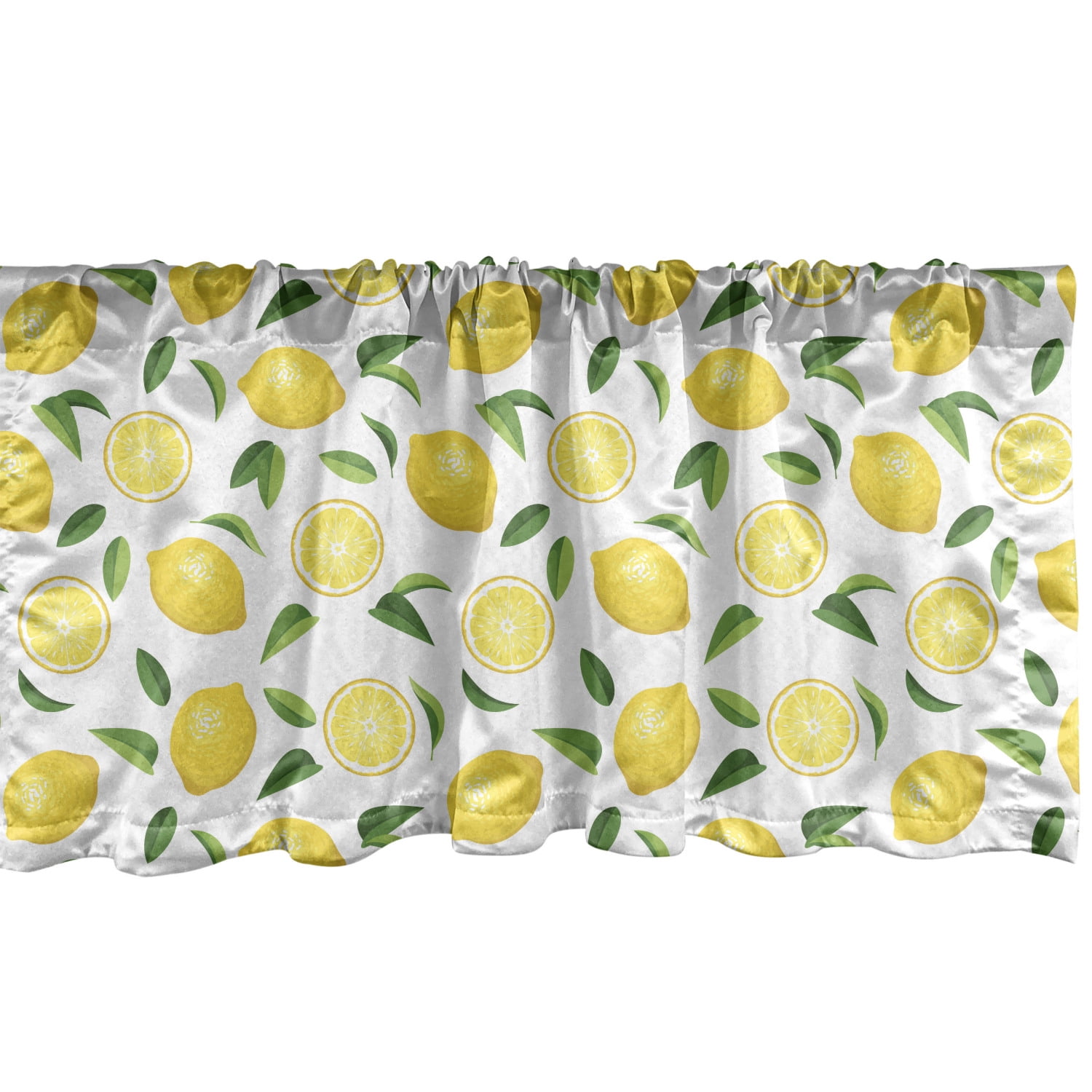 Lemon Window Valance Pack of 2, Lemons and Leaves Half Sliced Summer