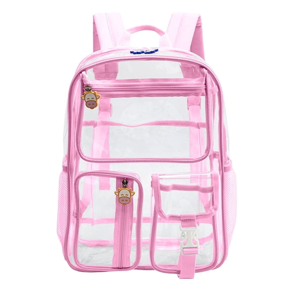 Transparent Stadium Approved Backpack With Large Capacity, PVC Clear Backpack For Women And Men, Travel And Event Security Check (Pink)