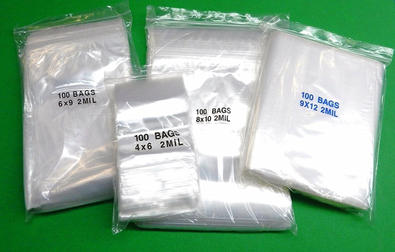 400 Ziplock Poly Bags 4 Assorted Sizes Clear 2MIL Baggies 2x3 3x4 4x6 5x8 Inches 100 of Each Size 