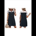 thumbnail image 3 of Vestido de Verano de Encaje con Retazos y Bolsillos para Mujer, Informal, con Botones y Corta Negro S, 3 of 7