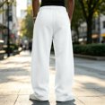 thumbnail image 5 of Men's Straight Leg Pants, Solid Color Drawstring Elastic Waist Loose Fit Fall Casual Trousers with Pockets White XL, 5 of 5