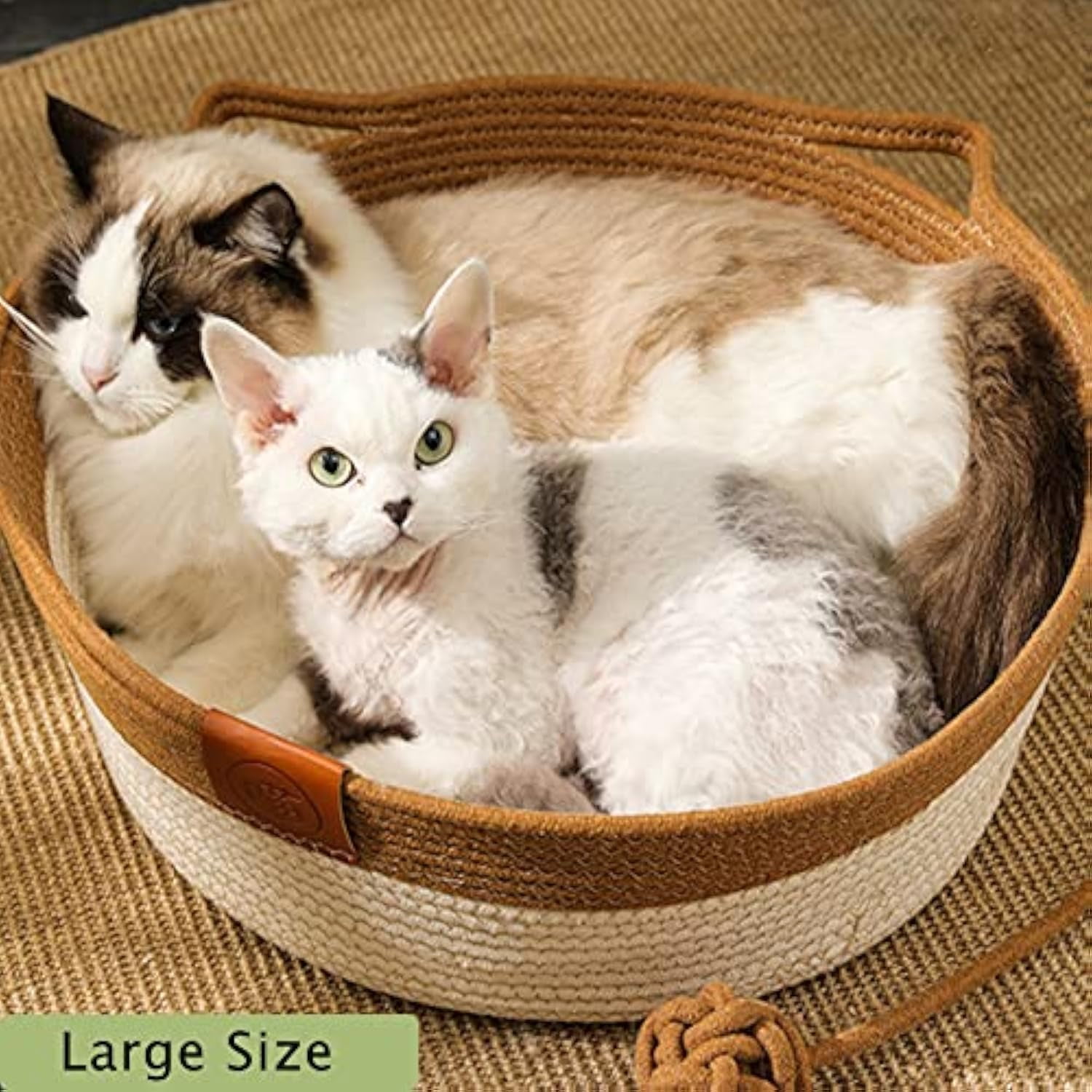 Stimulicat Cat Bed, Stimuli Cat Handwoven Basket, StimuliCat Cats Bed with Toy Tail, Foldable Scratchable Breathable Prevents Overheating for Cats (Beige-Gray,for 5.5-11.5 Ibs)