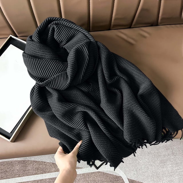 RXIRUCGD Women's Fashionable Solid Color Fold Soft Skin Friendly Scarf( Black )