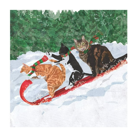 20 Count Paper Cocktail Beverage Napkins, Winter Tobogganing Cat Friends