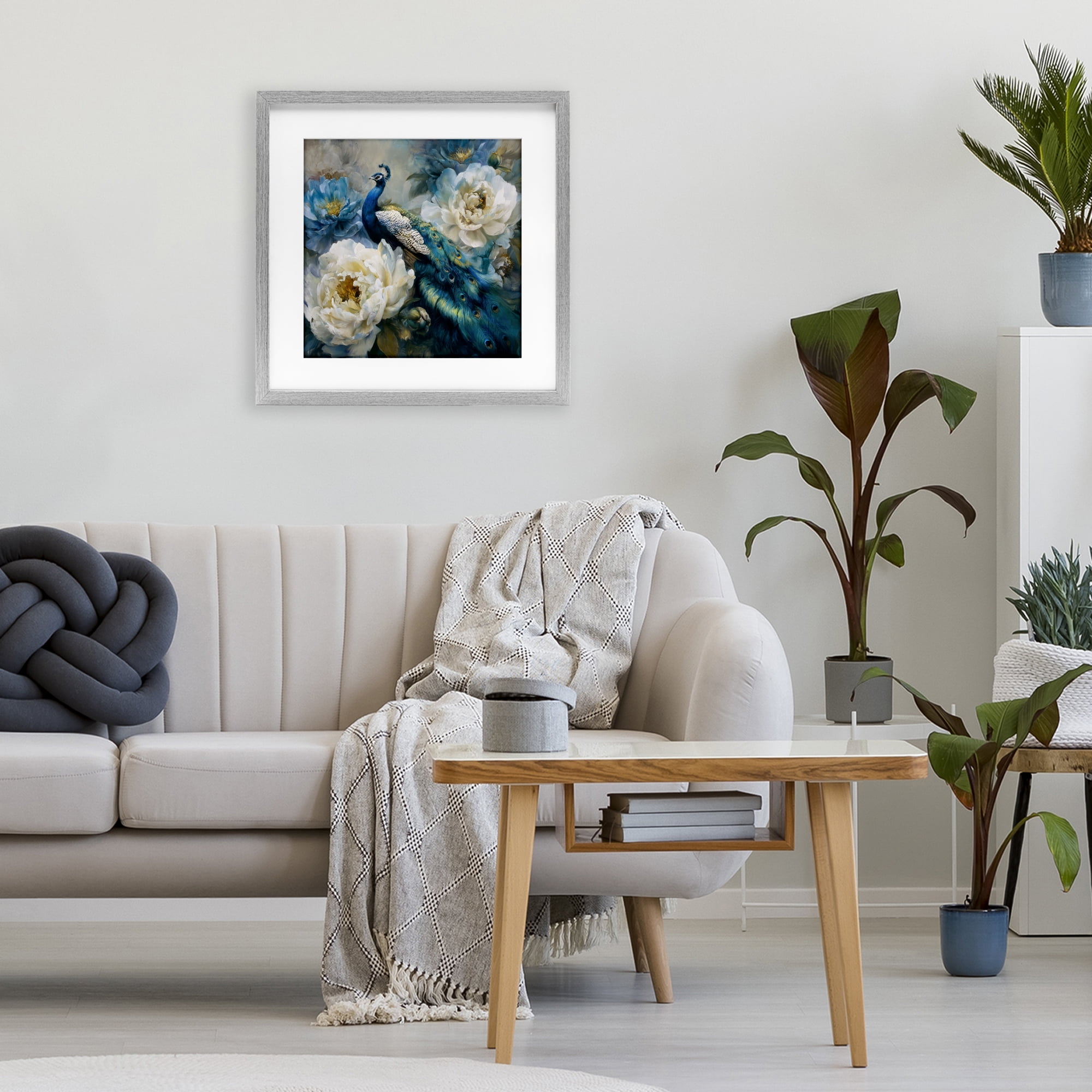 Stupell Industries Pretty Peacock with Roses Gray Framed Print Under Glass, design by Tina LeCour