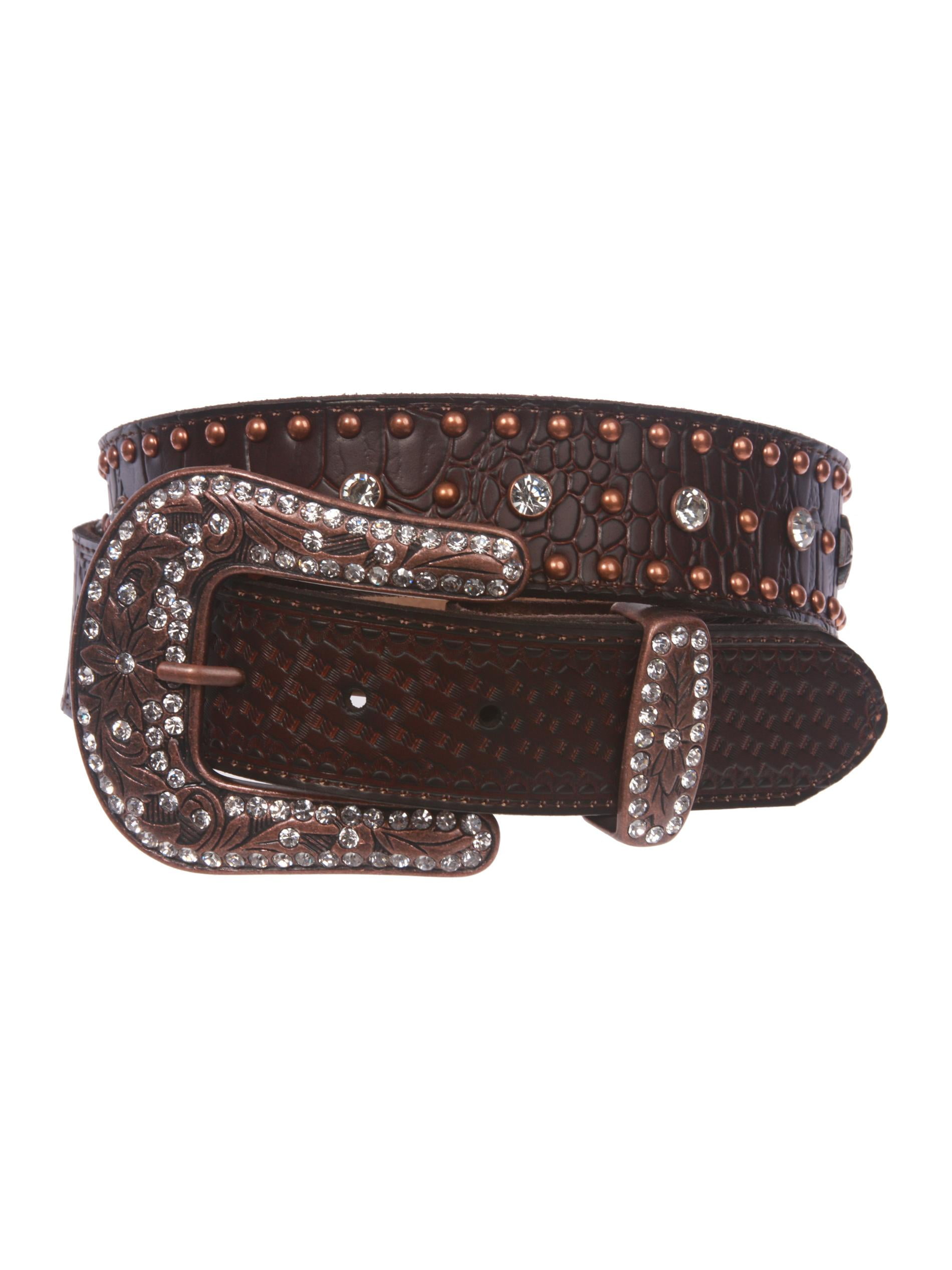 Beltiscool Snap On Western Crocodile Print Cross Rhinestone Studded Leather Belt