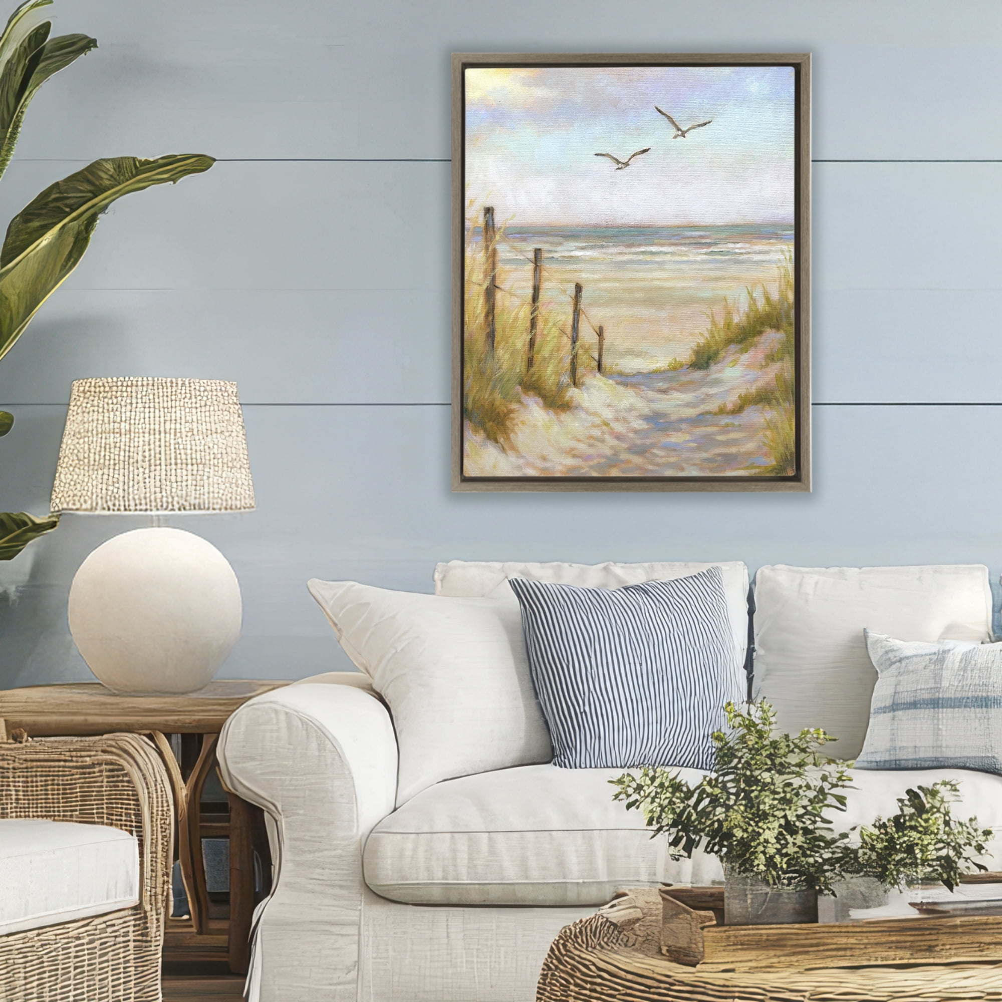 Stupell Industries Tranquility Beach Coastal Path Brown Framed Floater Canvas Wall Art, design by Linda Sperruzzi