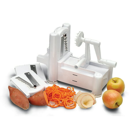 Plixio Vegetable Spiralizer and Fruit Slicer with 3 Blades and Storage Compartment- Makes Veggie Noodles and (Best Way To Make Pasta)