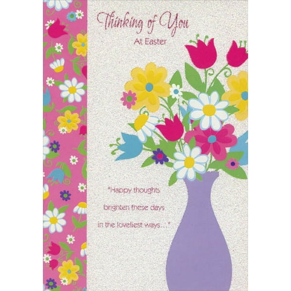 Designer Greetings Purple Vase with Colorful Flowers Thinking of You Easter Card