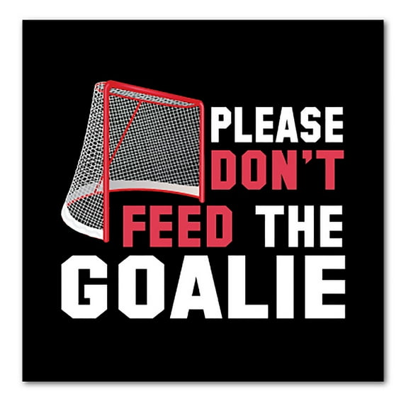 DistinctInk Custom Bumper Sticker - 3" x 3" Decorative Decal - Black Background - Please Don't Feed the Goalie