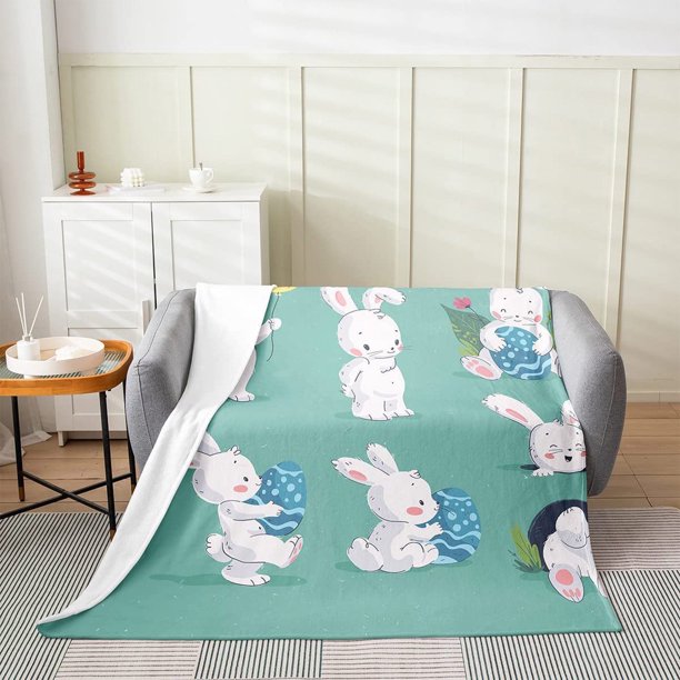 ¡Rebaja! Manta de Pascua Boovnll, 71 x 99 cm, súper suave y acogedora, de franela con un lindo conejito y huevos de Pascua de colores. Microfibra lavable a máquina para cama, sofá o manta de sofá.