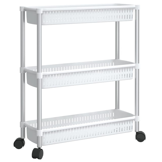 Carrito de almacenamiento VidaXL con marco de aluminio de 3 niveles, color plateado y blanco