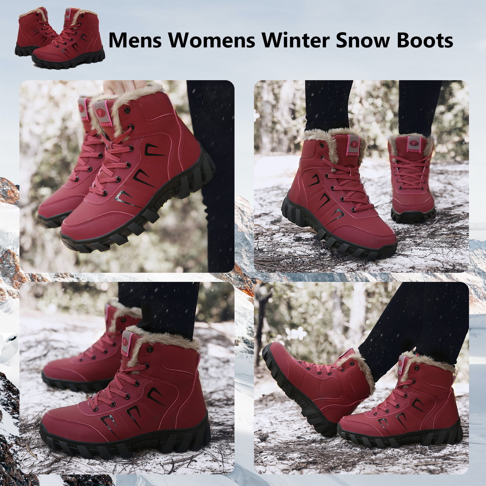 Snow Boots for Men Women Waterproof Lightweight Hiking Shoes Winter Outdoor  Warm Fur Lined Trekking Boots 