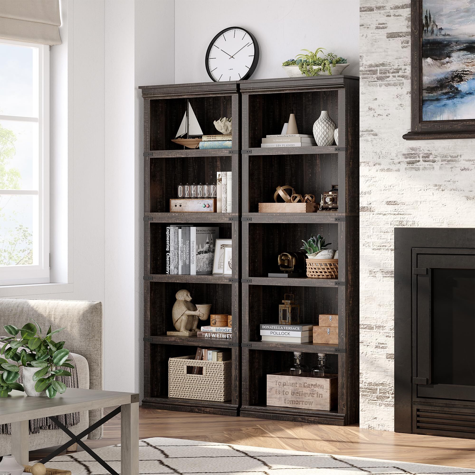 FOLDLIFE 5 Tier Bookcase, 67.4" Tall Farmhouse Bookcase with Storage Open Display Bookshelves, Wooden Book Shelves Home Decor Furniture for Home Office,Oak