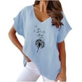 thumbnail image 2 of Womens Tops Plus Size terra sky Sunflower Print V-neck Cotton And Hemp Casual Short Sleeved T-shirt, 2 of 6