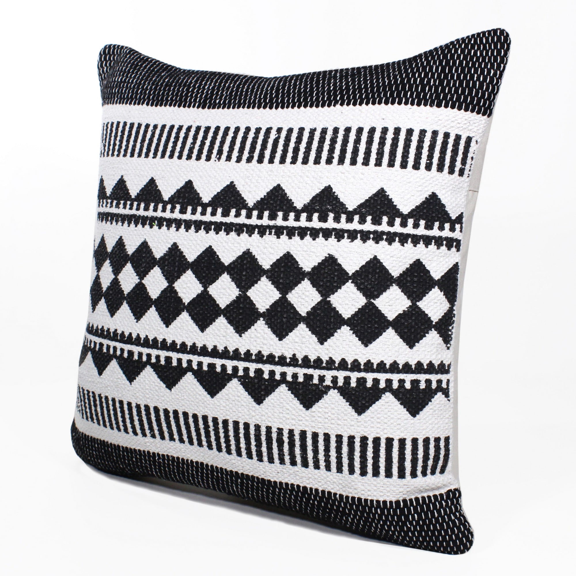 Laddha Home Designs Handwoven Tribal Cotton Throw Pillow Cover - 20" - White and Black