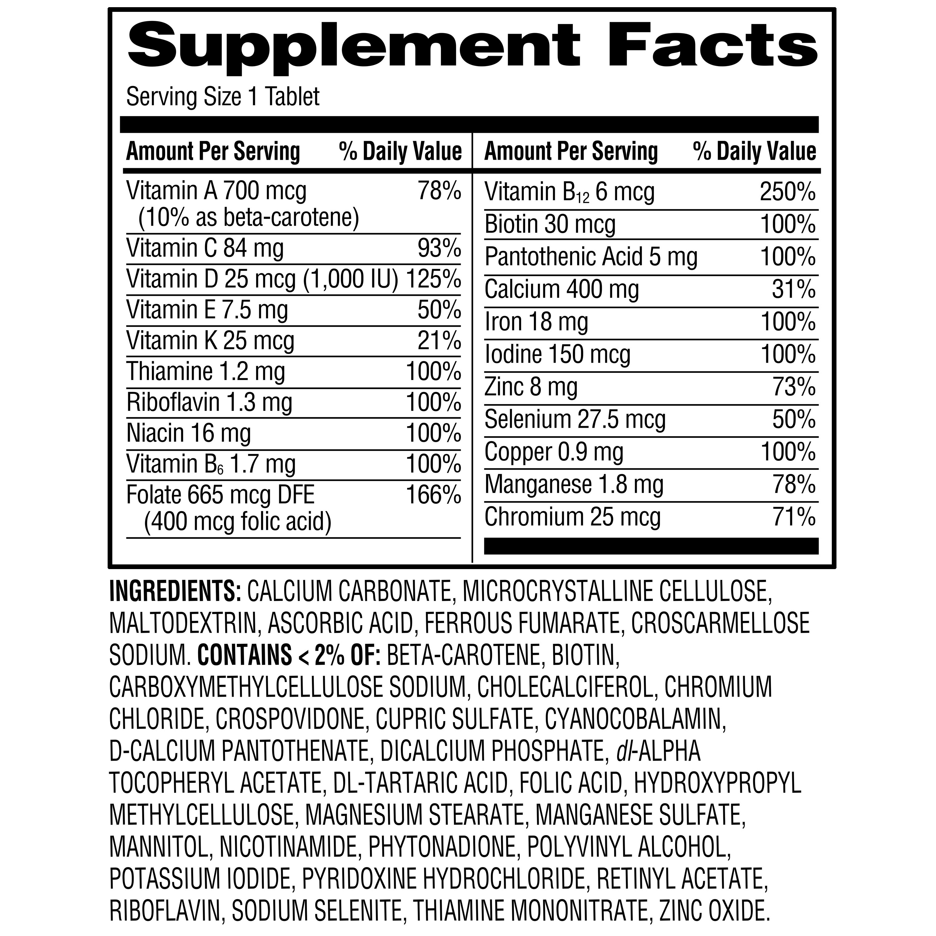 Equate One Daily Women's Tablets Multivitamin/Multimineral Supplement, 100 Count - image 2 of 10