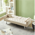 thumbnail image 3 of Convertible Sleeper Sofa Bed, Button Tufted Daybed with 3 Angle Adjustable Backrest, Linen Fabric Futon Sofa with 2 Cup Holders 2 Pillows, Folding Sofa Loveseat, for Living Room, Apartment, Beige, 3 of 9