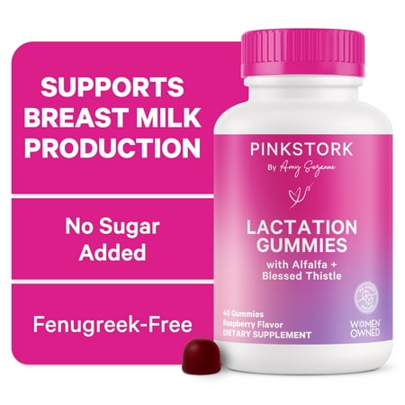 Pink Stork Lactation Support Gummies with Alfalfa, Vitamin D & B12, Postpartum Breastfeeding Supplement, 40 Count