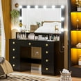 thumbnail image 3 of Large Vanity Desk with Mirror and Lights,43.3" Large Makeup Vanity with 9 Drawers,Power Outlet,Makeup Dressing Table with Crystal Handles,Christmas Vanity Table for Women Girls, 3 of 9