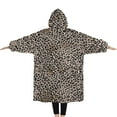 thumbnail image 2 of Oversized Wearable Blanket Hoodie,Black and Tan Leopard Print Sherpa Blanket Hoodie with Super Pockets,Super Warm Fuzzy Pullover for Women & Men, 2 of 6