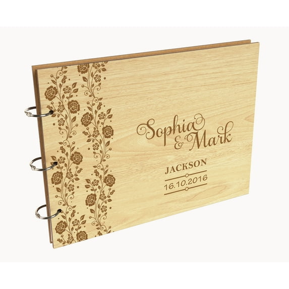 Darling Souvenir Personalized Engraved Laser Cut Wedding Guest Book Wooden Cover Sign-in Book Registry Guestbook Scrapbook-0G