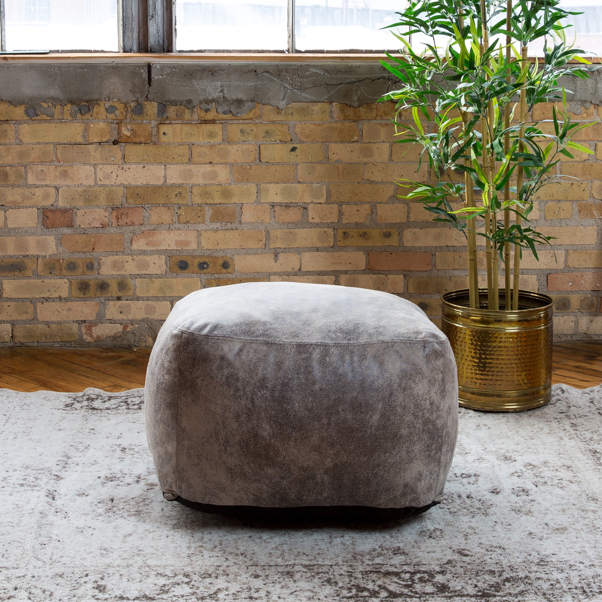 Big Joe Nestle Bean Bag Chair Ottoman, Cement Blazer, Vegan Leather