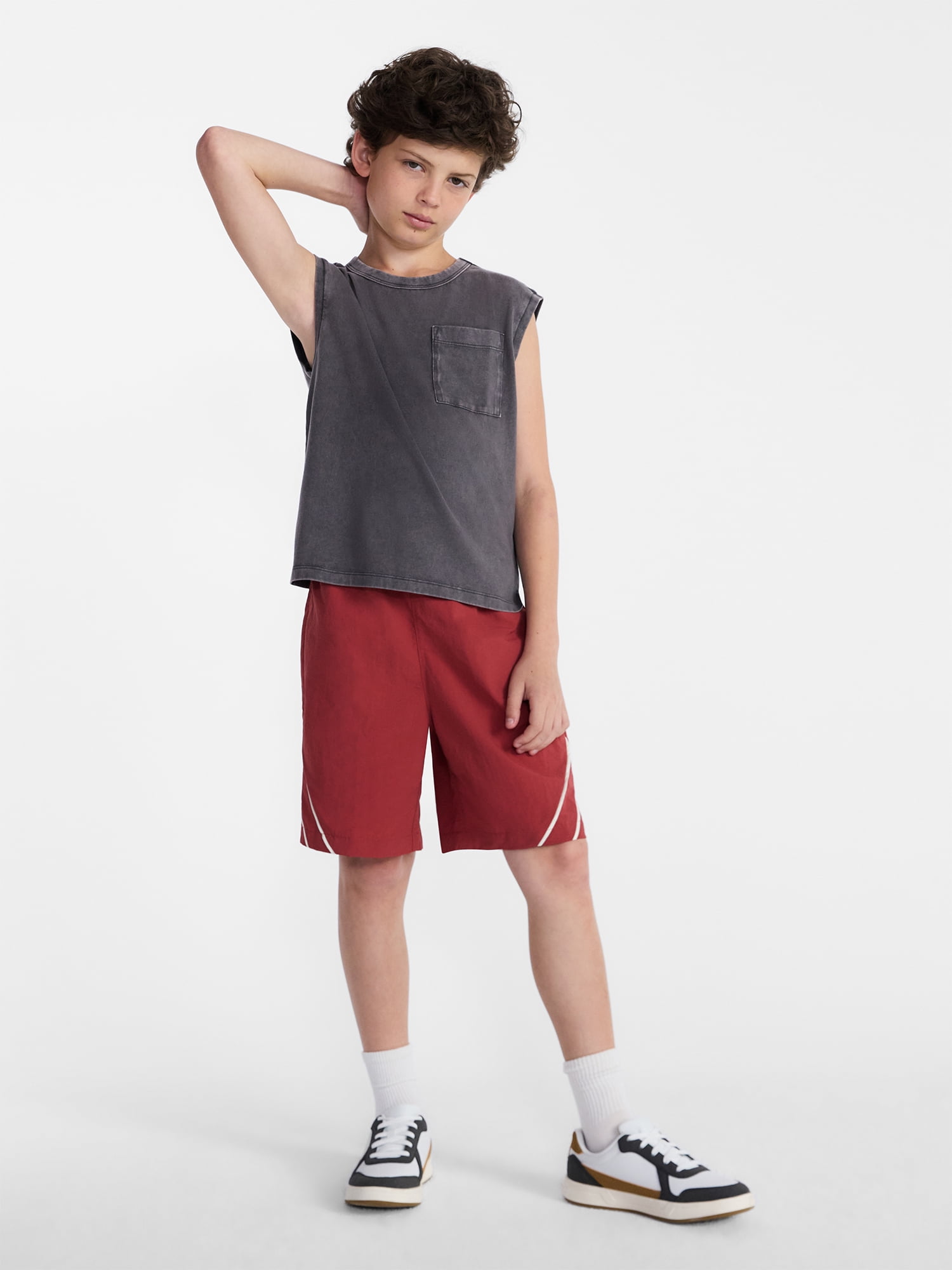 Weekend Academy Boys Oversized Cotton Tank Top with Pocket, Sizes 4-18