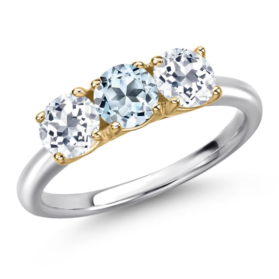 Gem Stone King 925 Silver and 10K Yellow Gold Sky Blue Topaz and White Topaz Engagement Ring for Women | 1.90 Cttw | Round 5MM | Gemstone November Birthstone | Size 7