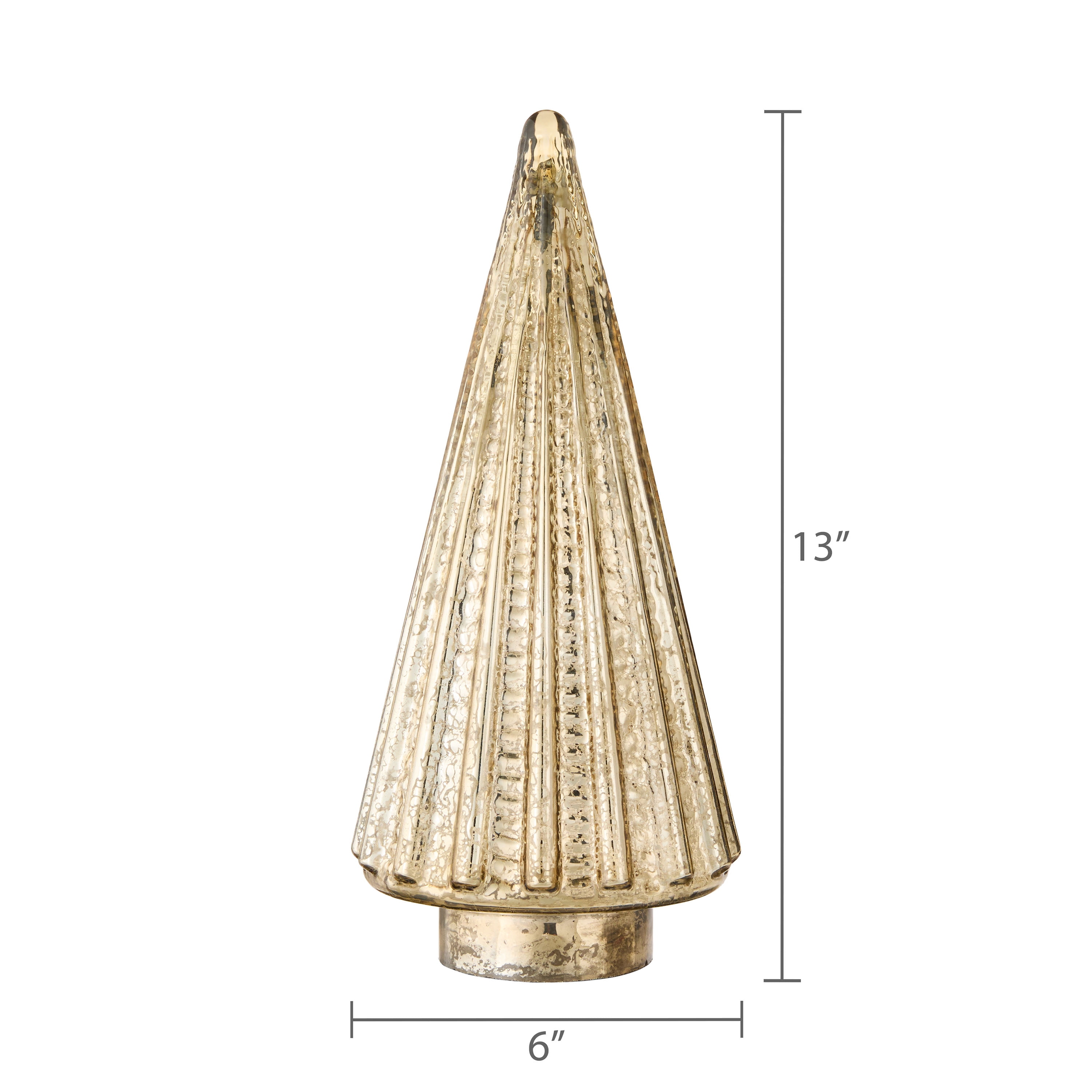 Glass Ribbed Christmas Tree Tabletop Decoration, Gold, 13", by My Texas House