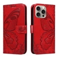 thumbnail image 2 of Dteck Pattern Case for iPhone 15 Pro,Magnetic Leather Butterfly Floral Embossed Flip Case Card Slots Wallet Stand Cover with Wrist Strap for iPhone 15 Pro,Red, 2 of 7